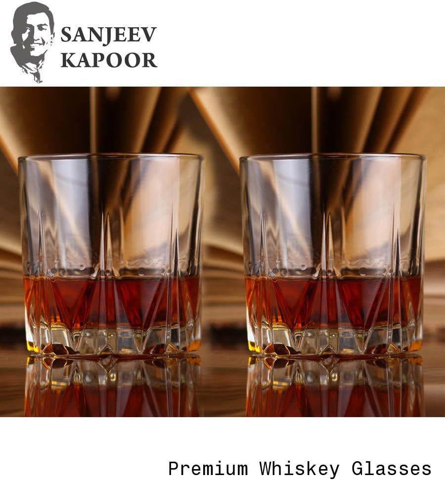 SK glass Sanjeev Kapoor Monarch Wiskey Glasss, 320 ml, Transparent, Set of 2