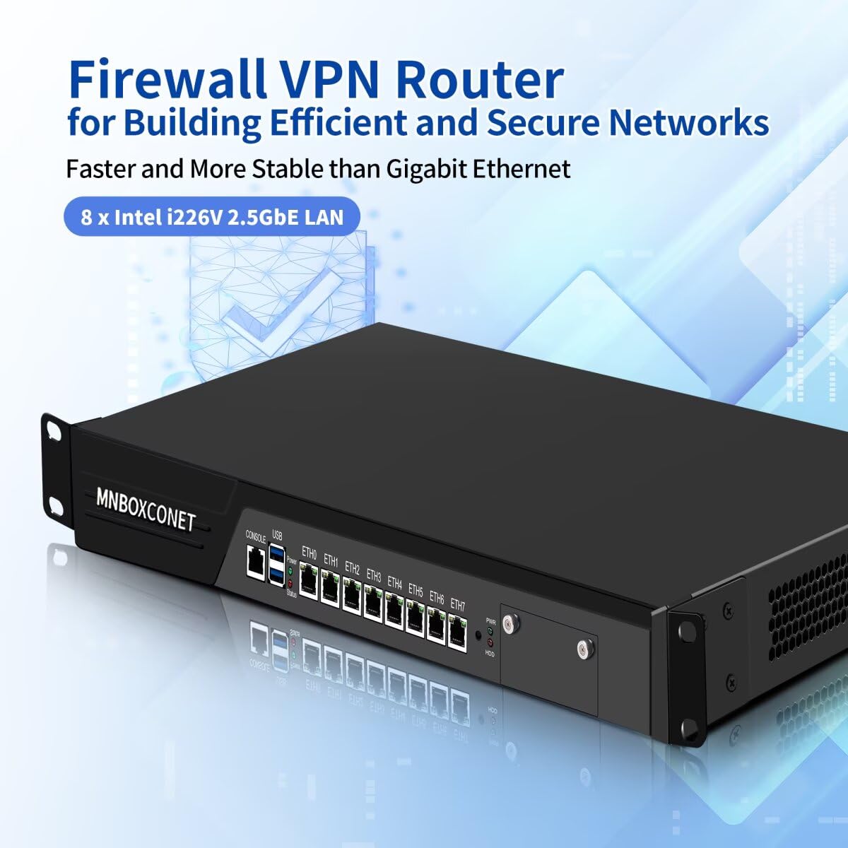 1U Rackmount Serveur 19'' Firewall Router Appliance i5-9400, 8 x i226V Gigabit Ethernet Console OPNsense, VPN, Network Appliance, VGA, USB 3.0, GPIO, Barebone NO RAM NO SSD