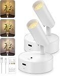 GOODEA Spotlights Indoor, 3000mAh Rechargeable Battery Plant Spotlight Indoor with Remote, Wireless Led Uplighting with 3 Colors & Timer, Mini Picture Light for Painting, Accent Lighting (2 pcs)