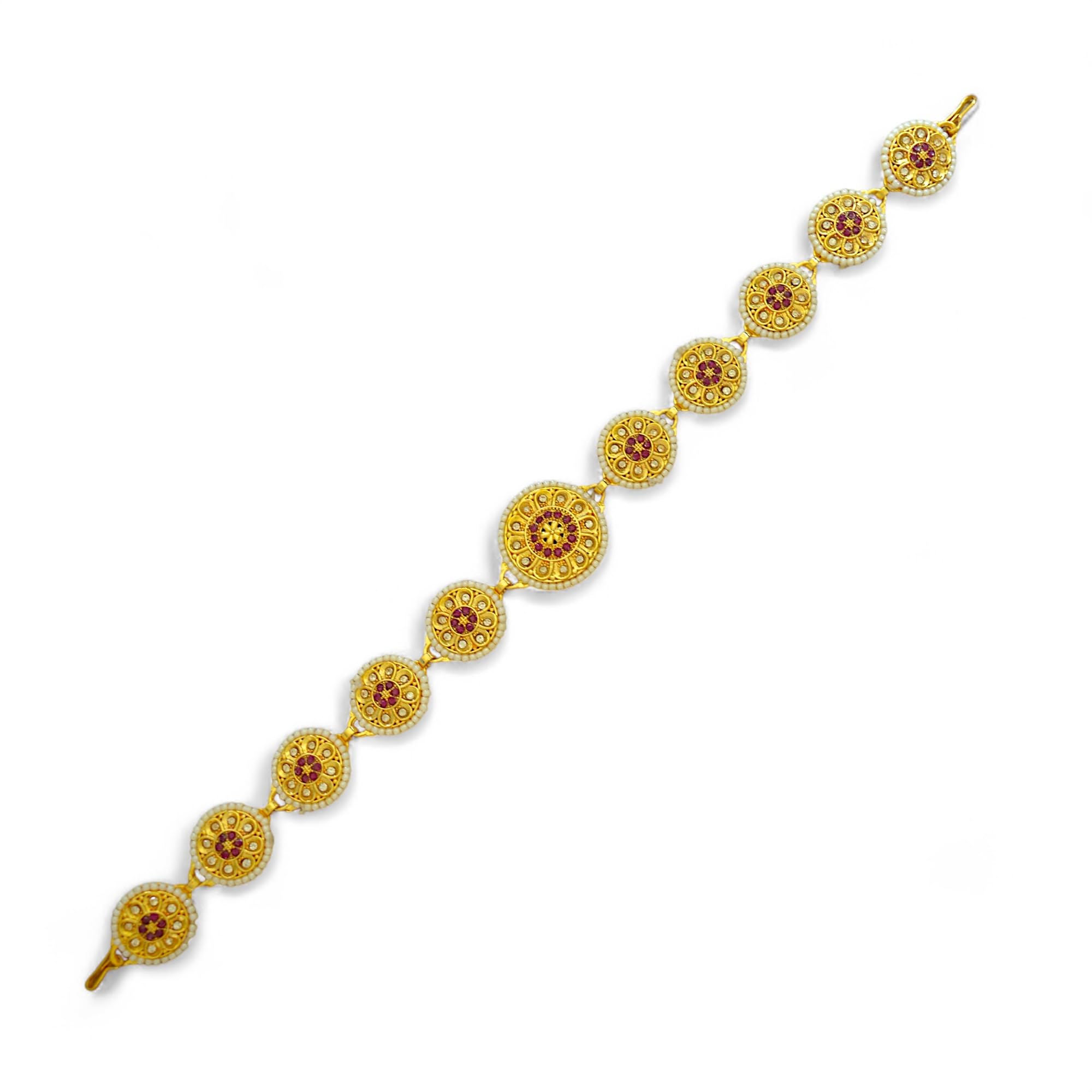 AD CZ Sheesh Phool Patti American Diamond Gold Plated Traditional Bridal Shishpatti Metal Headband Rajasthani Style Rakhadi Set for Women and Girls 12 Inch (Seeshphool)-image-8