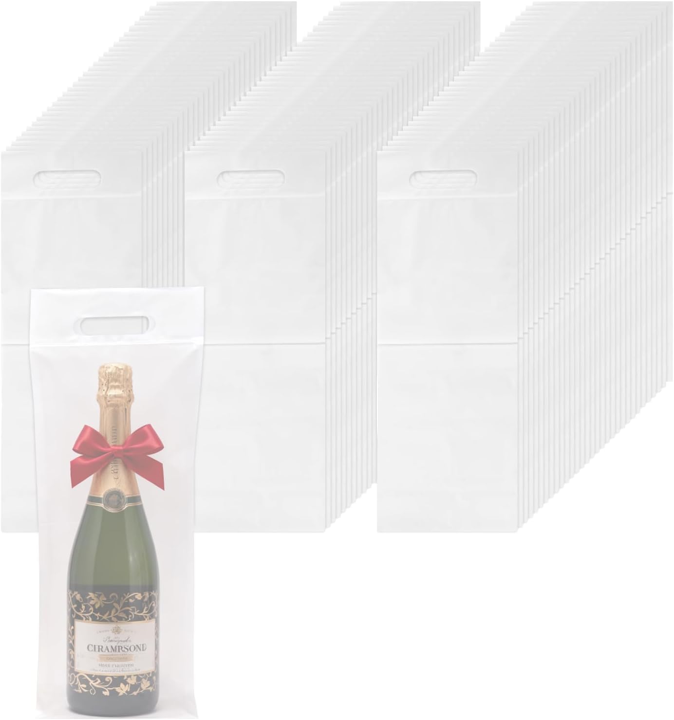 300 Pack 6.3 × 15.7 Inch Clear Plastic Wine Bottle Bags with Handle, Wine To Go Bag, Self Sealing Wine Bags for Restaurants, Bars, Travel, and Housewarming Gifts