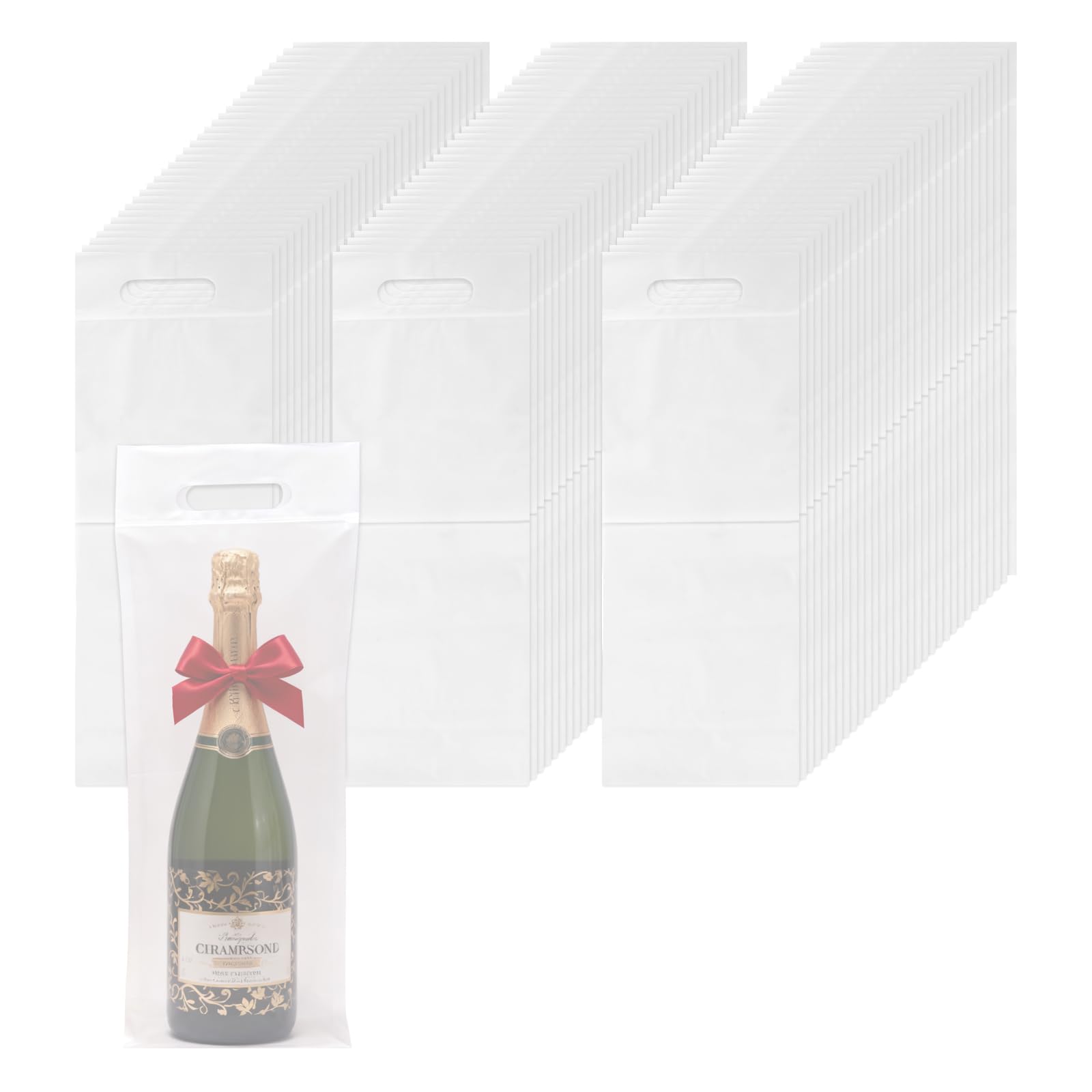 300 Pack 6.3 × 15.7 Inch Clear Plastic Wine Bottle Bags with Handle, Wine To Go Bag, Self Sealing Wine Bags for Restaurants, Bars, Travel, and Housewarming Gifts