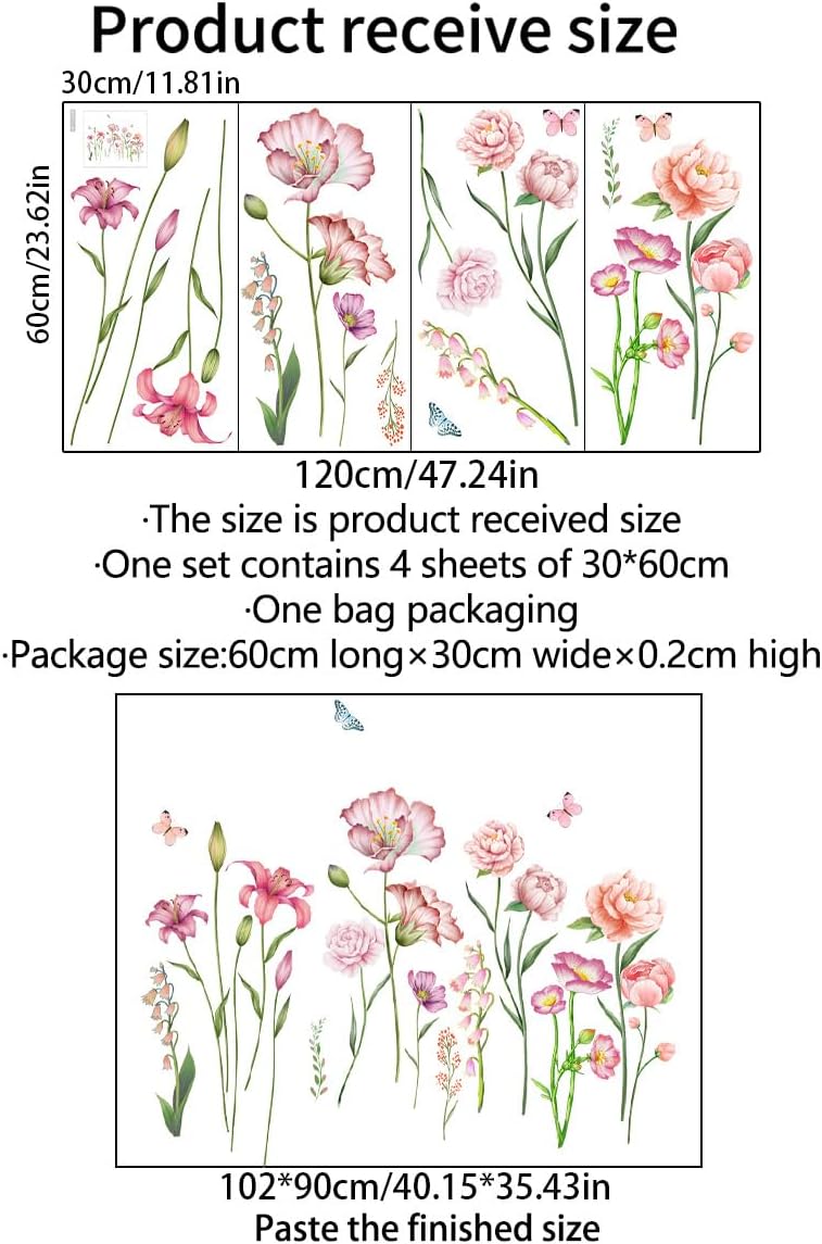 Runtoo Large Flower Wall Decals Colorful Floral Wall Backdrop Stickers for Girls Bedroom Nursery Living Room Bathroom Home Decor