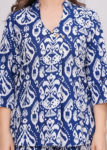 Image of Women's Pure Cotton Co-Ord Set | Three-Quarter Sleeves-Mandarin Collar Top & Palazzos | Printed Casual Wear Co-Ord Set for Women