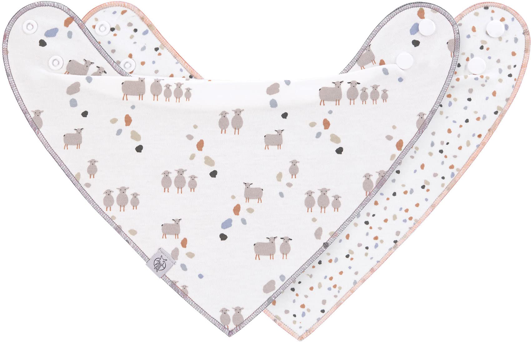 LÄSSIG Baby Lätzchen Halstuch Dreieckstücher Set 2 Stk. Bio-Baumwolle Druckknopf wendbar/Baby Bandana Tiny Farmer Sheep