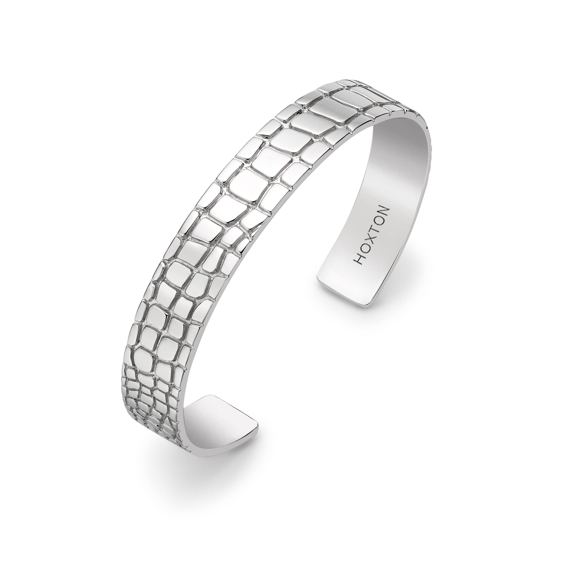 HOXTON LONDON Men's Sterling Silver Wild Korococo Pattern Cuff Bangle, Silver, No Stone