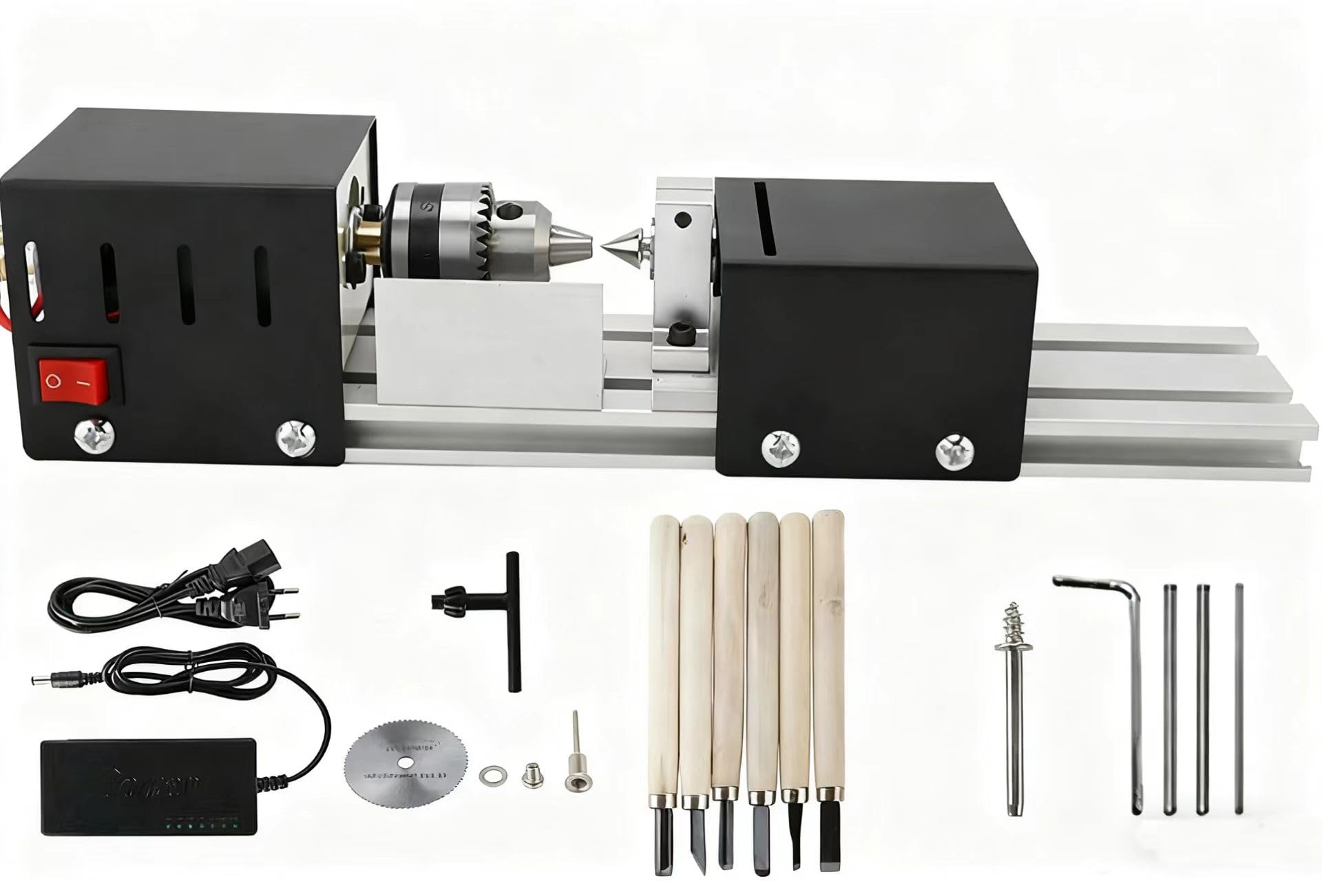 Professional mini Lathe Machine, Lathe Tools Woodworking Machine, Lathe Beads Polisher, CNC DIY Woodworking Wood Lathe Machine (Black)