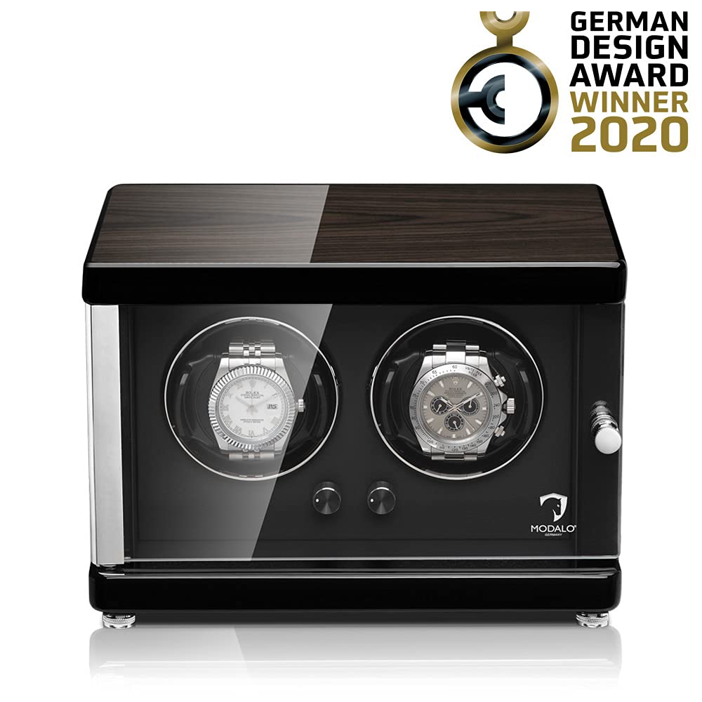 MODALO Uhrenbeweger (Watch Winder) Ambiente MV4 für 2 Uhren Schwarzes Makassar-Holz Design