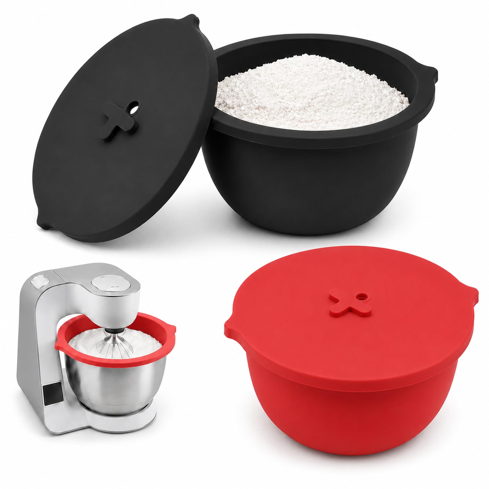 2er Silikoneinsätze mit Deckeln für Bosch MUM5 Rührschüssel 3,9 L | Bosch Küchenmaschine Serie 4 Zubehör (MUM5xxx), passend für MUZ5KR1, Teigschüssel für Hefeteig, Brotteig, Gären & Kühlen