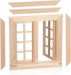 Wooden Window for Dollhouse, Miniature Window Frame Mini Furniture Doll House 1:12 Dollhouse Wooden Doors Miniature Furniture Doll Craft Window Frame Model Decoration