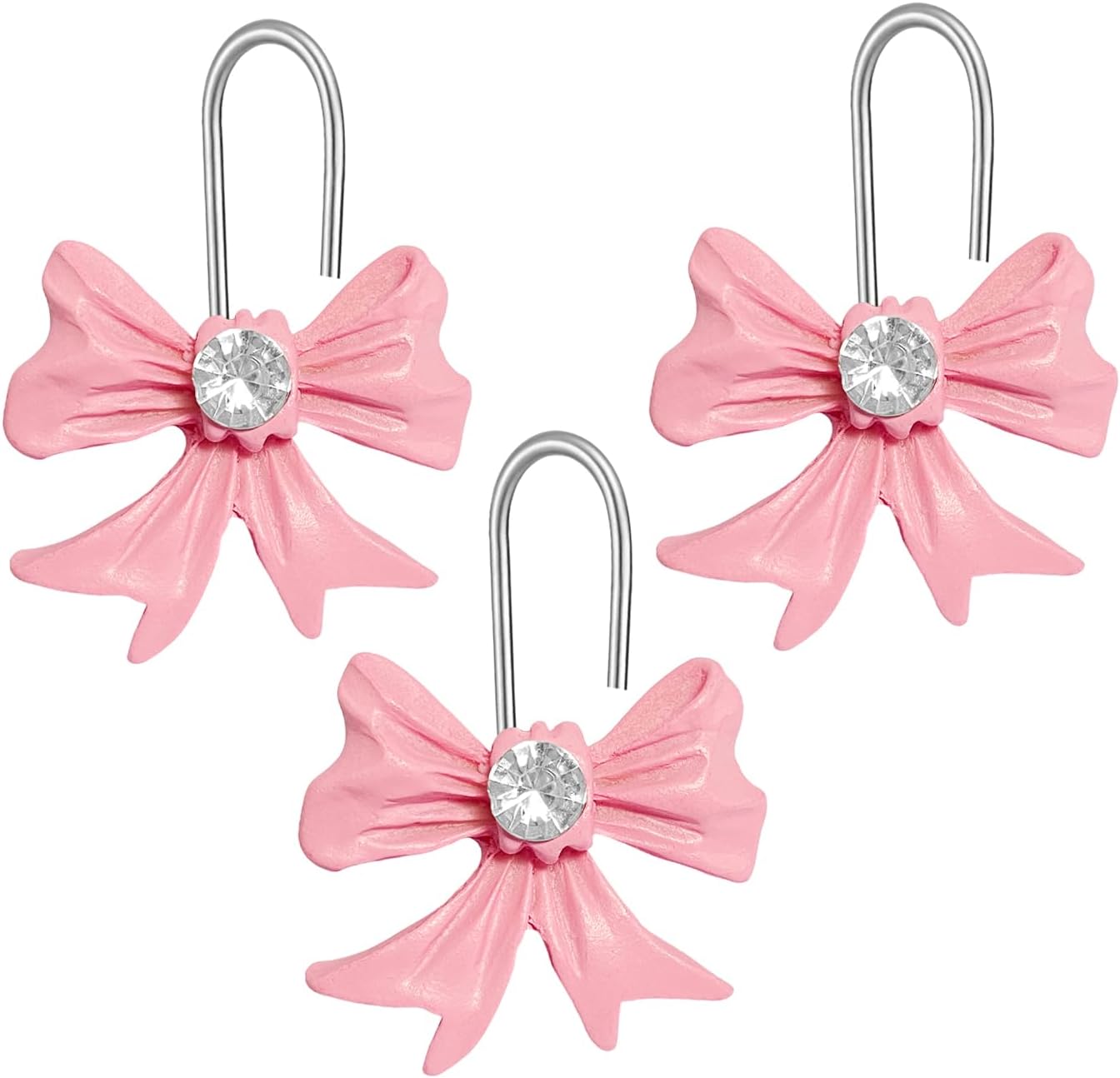 12 Pcs Pink Bow Shower Curtain Hooks,3.15in*1.57in,Suitable