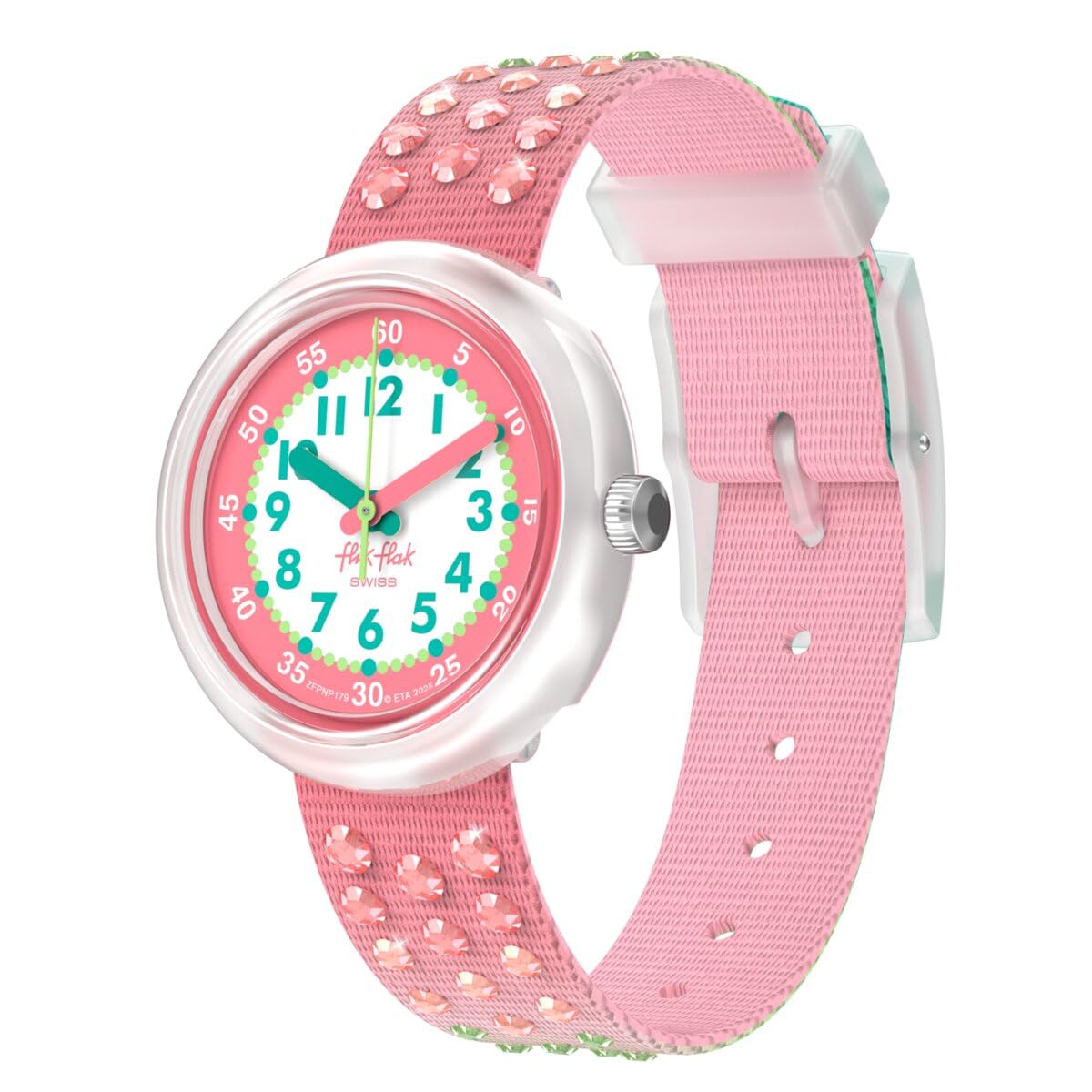 Flik Flak Reloj de cuarzo para niña, color verde, de origen biológico, impermeable, color melón brillante