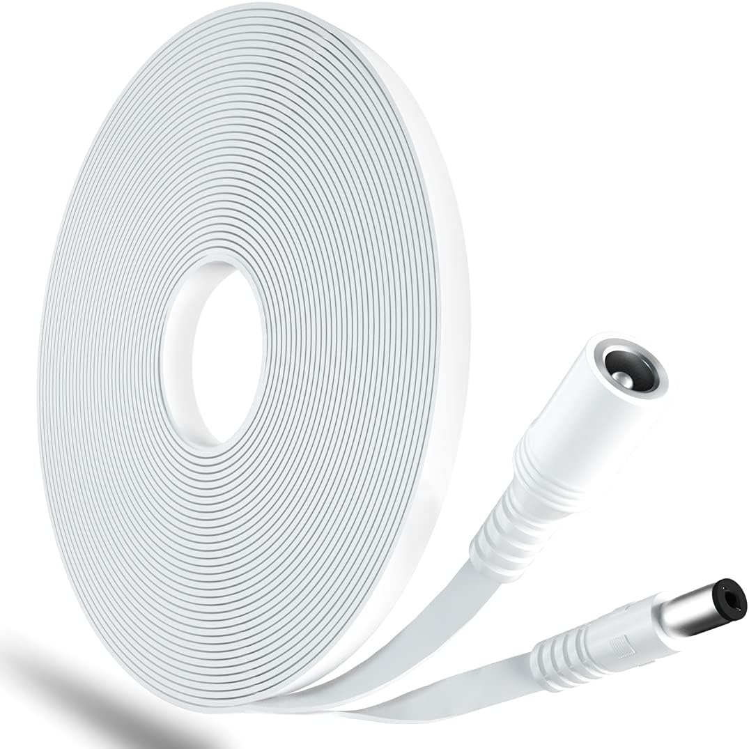 SIOCEN 10FT DC Power Extension Cable,5.5mm x 2.1mm Extension Cord,12v Extension Cord for Security Camera CCTV IP,Router,LED Strip,5V 9V 24V 12 Volt, Flat Male to Female DC Plug Power Cord (White)