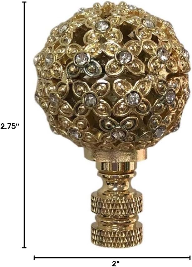 Royal Designs, Inc. Floral Motif Sphere Crystal Accents Finial for Lamp Shade, F-5074PB-1, Polished Brass
