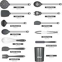 Vista 2 de Fashionwu Kitchen Utensil Set, 13 Piece Silicone Cooking Cookware Set, Heat Resistant Non-Stick Silicone Cooking Cookware, Stainless Steel Handles