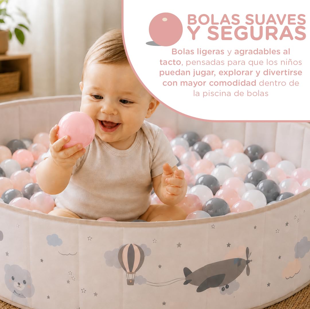 Piscina de Bolas Bebe 120cm Gris Plegable Parque Infantil con 100 Bolas de 7 cm Alfombra Base Bolsa Transporte Piscina de Pelotas para Niños Juego Sensorial Motricidad para Interior y Exterior