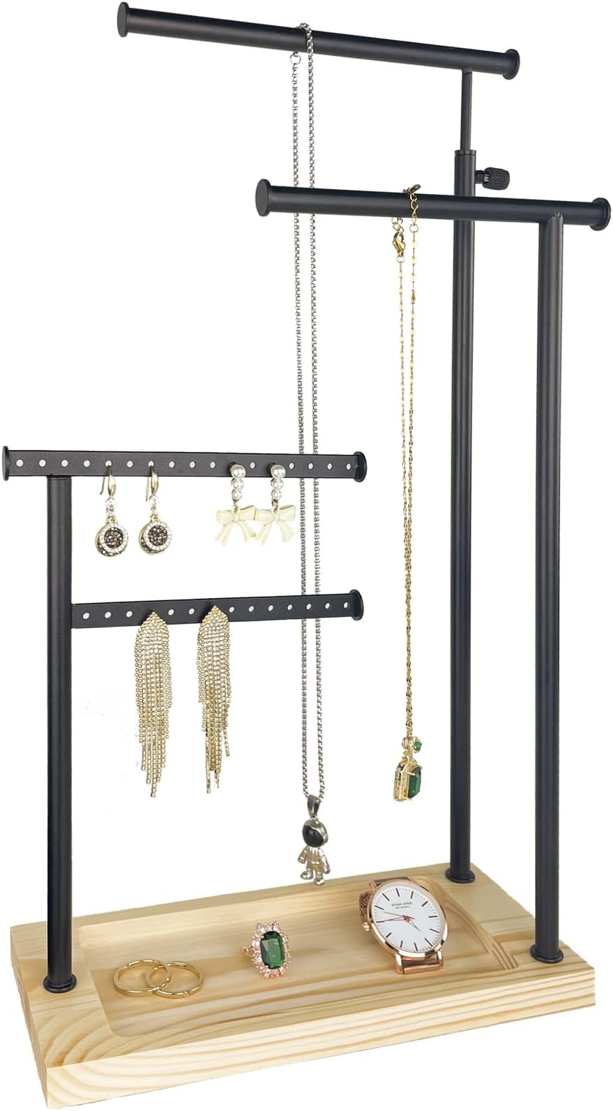 lengnoyp Premium Jewelry Stand, 4-Tier Storage Necklace Holder Stand, Earring Holder AdjustableTall 20I N (Max), Jewelry Organizer for Necklace, Bracelet, Earring, Black