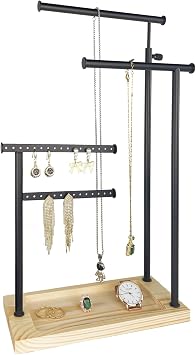lengnoyp Premium Jewelry Stand, 4-Tier Storage Necklace Holder Stand, Earring Holder AdjustableTall 20I N Max, Jewelry Organizer for Necklace, Bracelet, Earring, Black