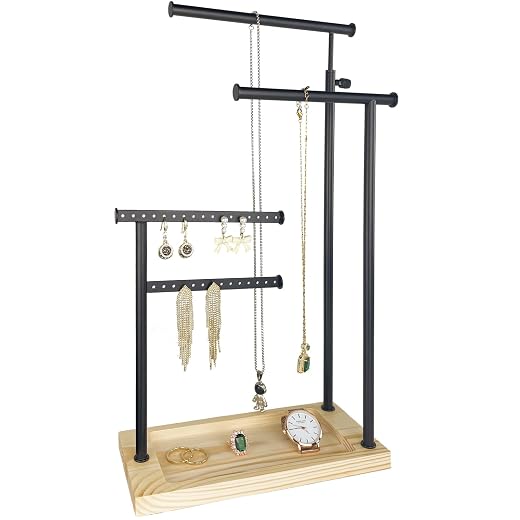 Premium Jewelry Stand, 4-Tier Storage Necklace Holder Stand, Earring Holder AdjustableTall 20I N (Max), Jewelry Organizer for Necklace, Bracelet, Earring, Black