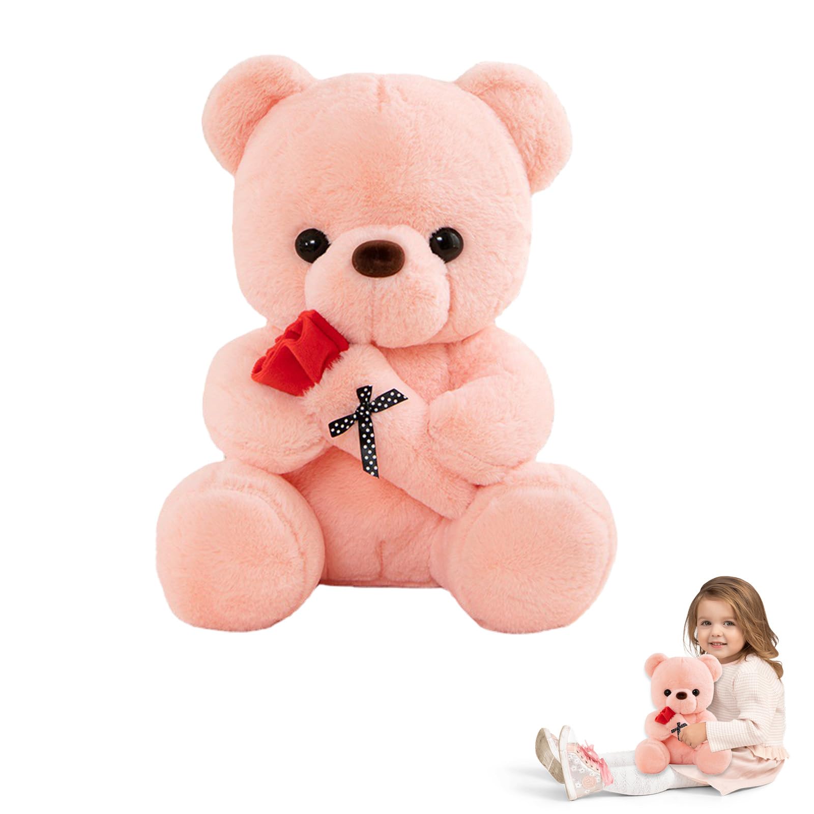 BEJOY Orsacchiotto Di Peluche Con Cuore Rosa 28 Cm - Morbido Pupazzo Per San Valentino, Compleanno, Regalo Per Fidanzata, Bambini