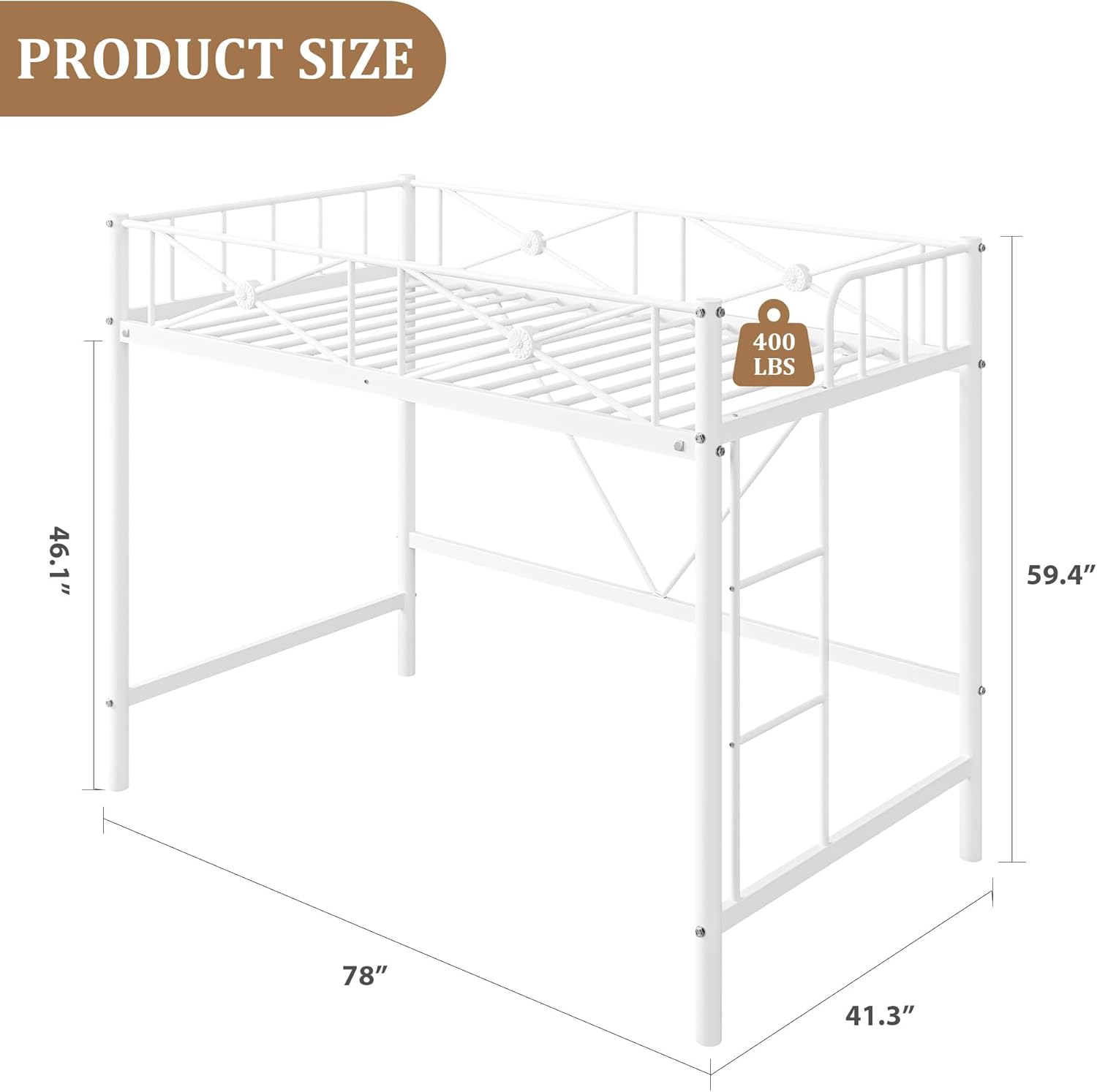 GarveeHome Twin Loft Bed Frame, Heavy Duty Metal with 400 Lbs Weight Capacity, Space-Saving & Noise-Free Design, Industrial Loft Bed for Kids, Teens, Adults, White