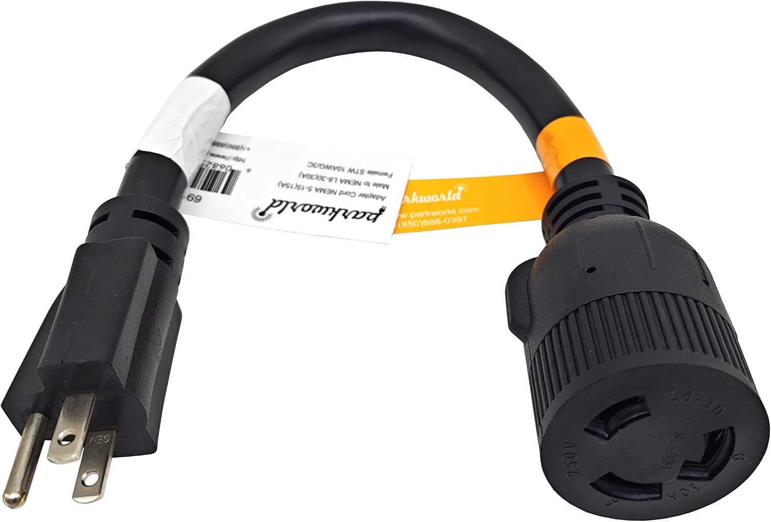 Parkworld 691791 Adapter Cord 15 Amp 5-15P Male to 30 Amp L6-30R Locking Connector Female (ONLY Output 125V 15A)