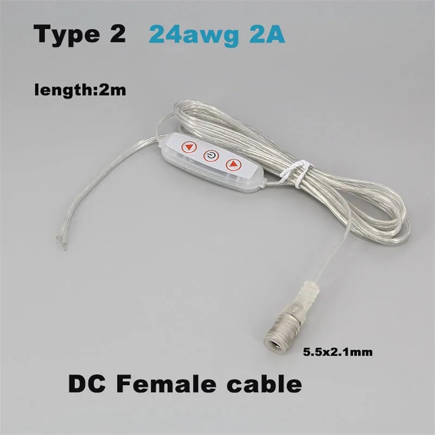 2pin Wire Transparent DC USB Male Female Splitter Cable Switch Power Supply 24awg Connector Extend Cord(Type 2,1pcs)