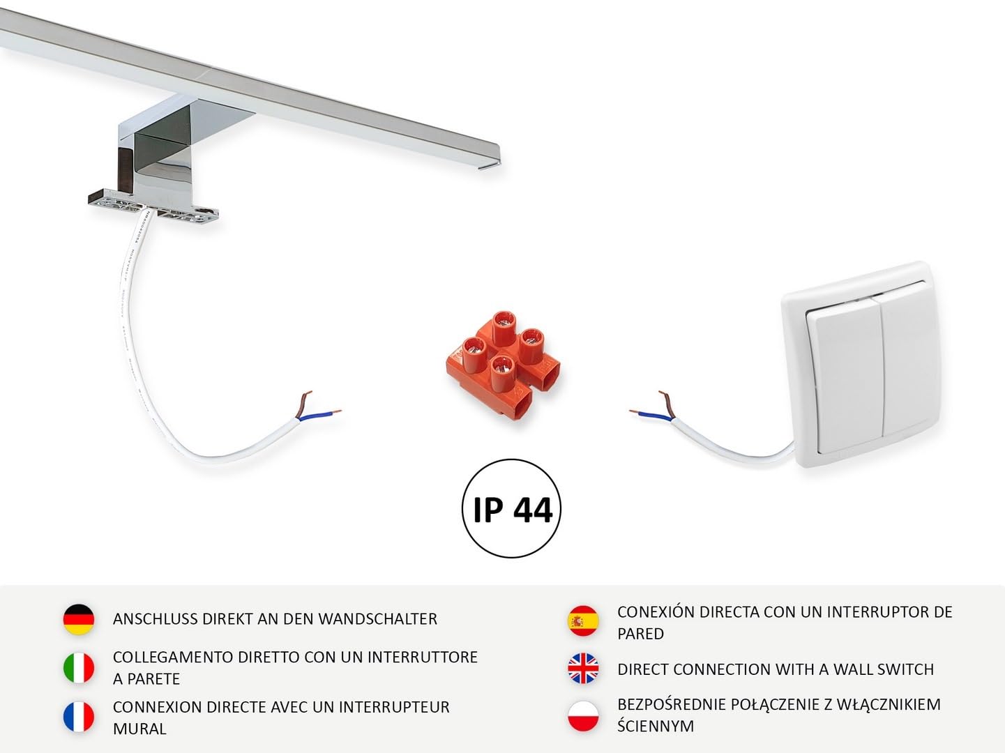 Specchio da bagno con 3 ripiani, sospeso, specchio per corridoio, camera da letto, bagno, Sonoma Oak 60X50 cm - LAMPADA LED - Sinistro