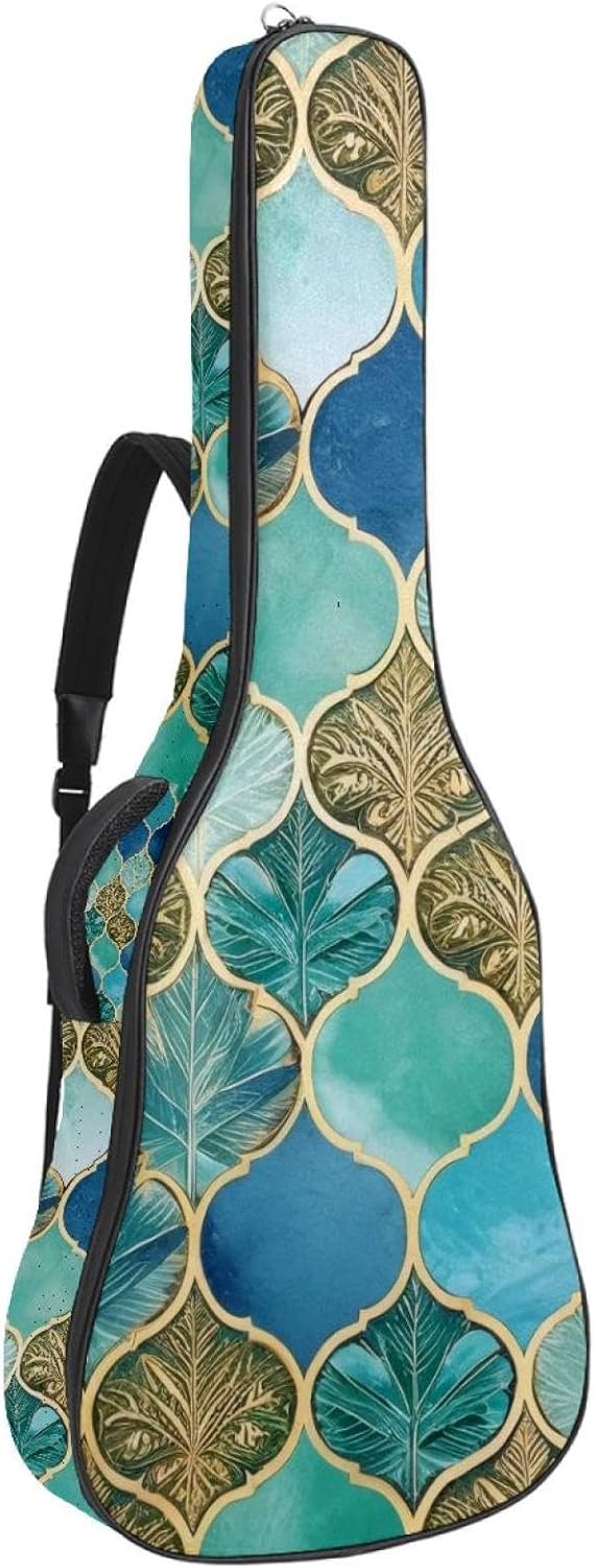 40 41 42 Inch Guitar Bags, Waterproof Padded Acoustic Guitar Case Backpack with Adjustable Shoulder Strap & Pockets, Turquoise Pattern