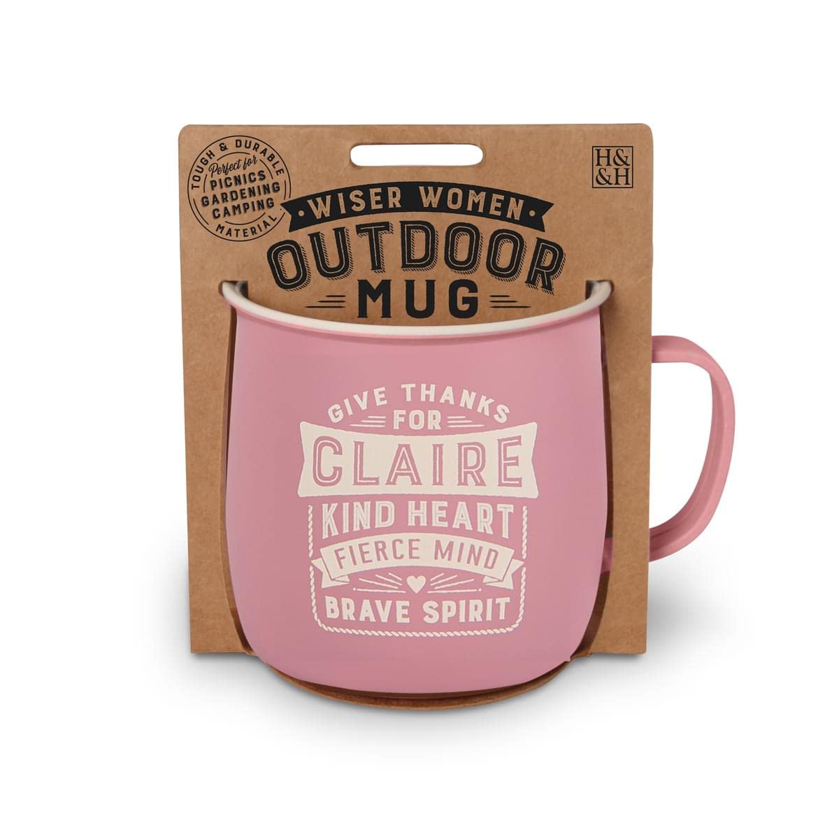 History & Heraldry Personalised Outdoor Mug (Claire), Pink