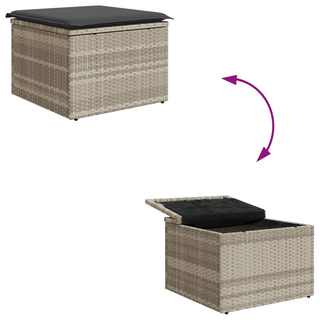 vidaXL Taburete de Jardín con Cojín, Reposapiés con Funda Extraíble, Asiento de Exterior, Taburete para Patio Terraza, Ratán Sintético Gris Claro