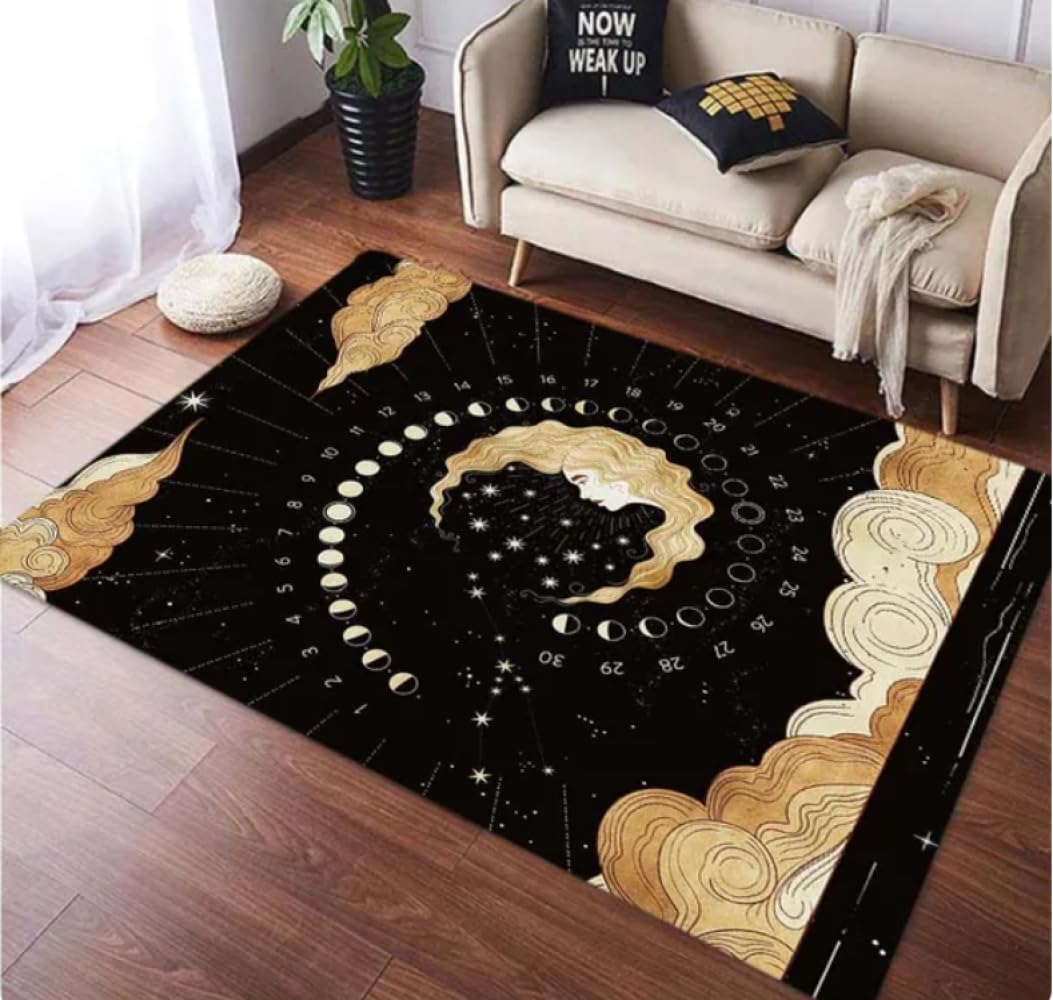 PASPRT Soleil Et Lune Imprimé Salon Tapis Or Imprimé Tapis De Sol Chambre Décor Chambre Décoration Chambre 140X200Cm