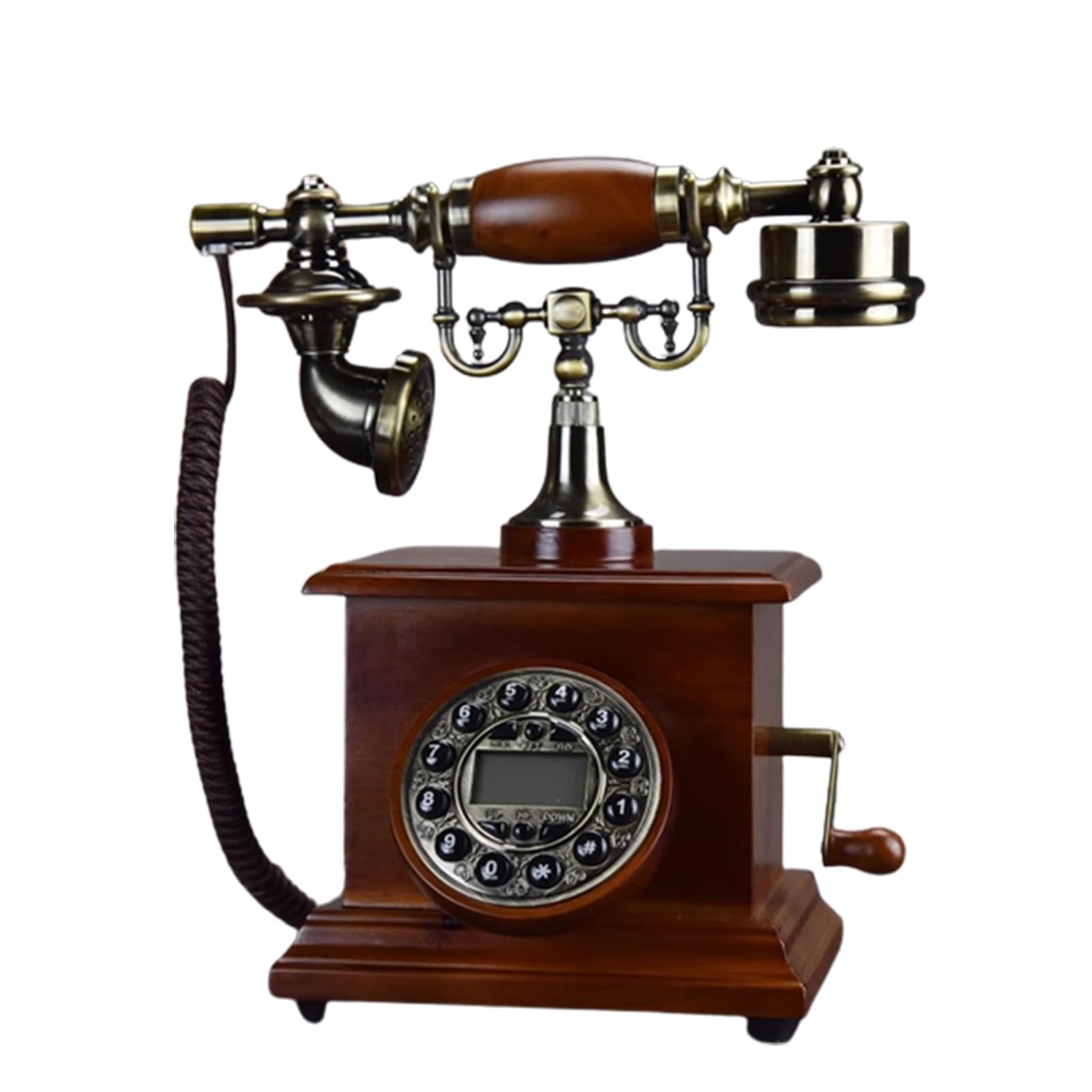 Teléfono retro con cable, teléfono fijo vintage para el hogar/oficina, teléfono clásico de madera antigua con botón, B, B (B)