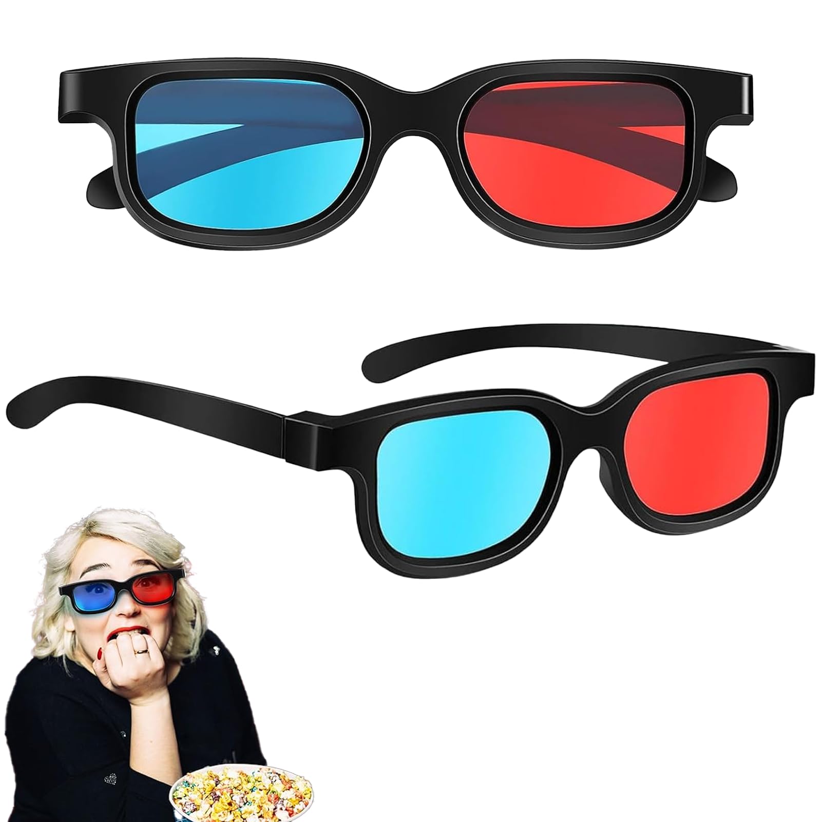 Occhiali 3D per TV, Occhiali Anaglifi 2 Pezzi, Occhiali 3D per Film 3D, Giochi, Televisione, Cinema (Blu, Rosso)