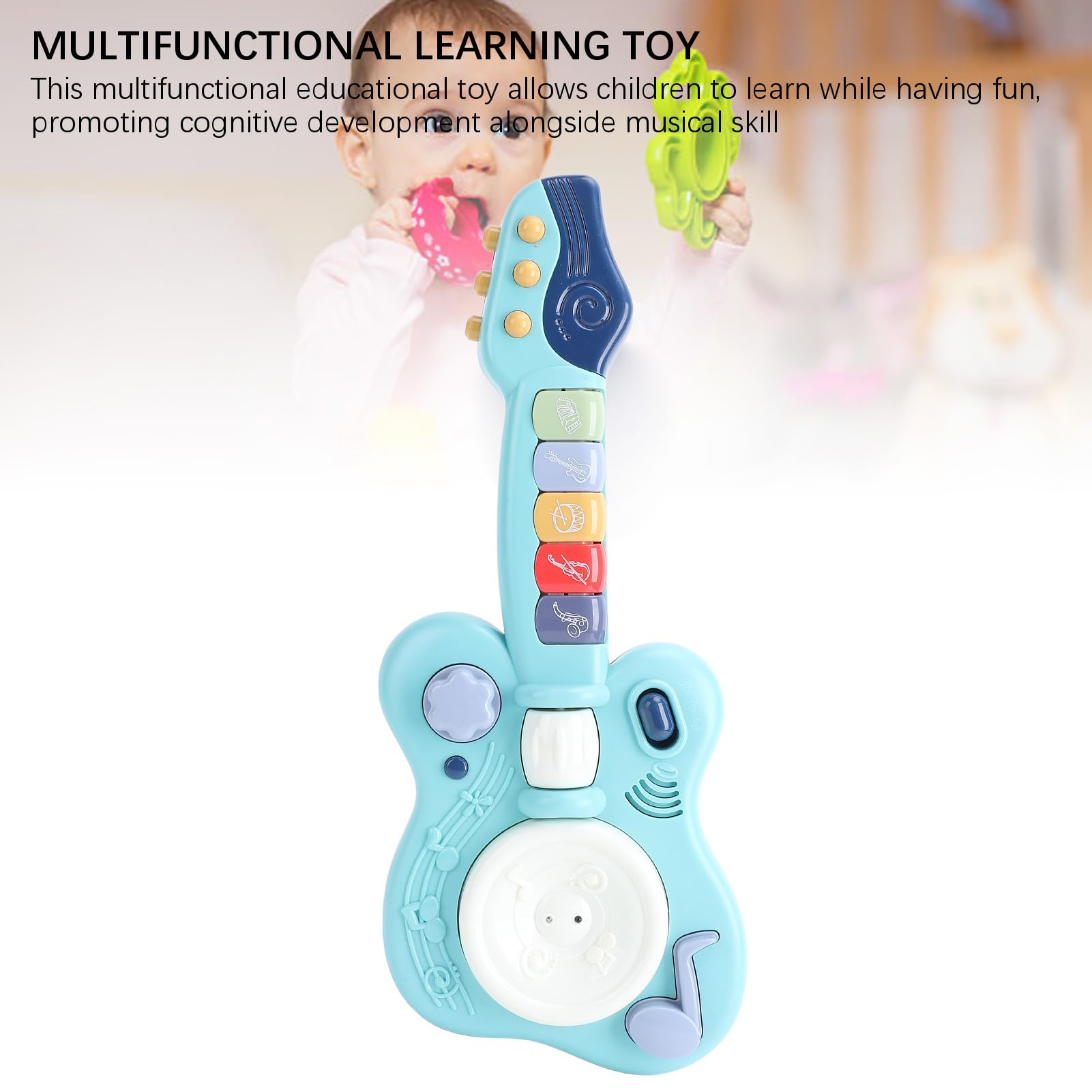RASTKY Toddler Guitar Toy, Multifunctional Guitar Music Toy, Vibrating Design, Electronic Piano Function, Safe ABS Material, Lightweight and Portable for Fun — view 2