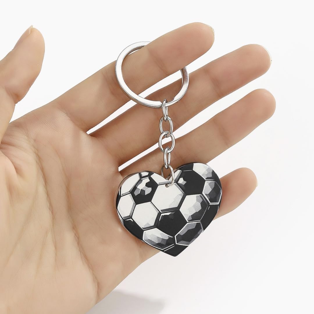 Sports Heart Keychain, Acrylic Soccer Basketball Baseball Football Pendant for Men & Women