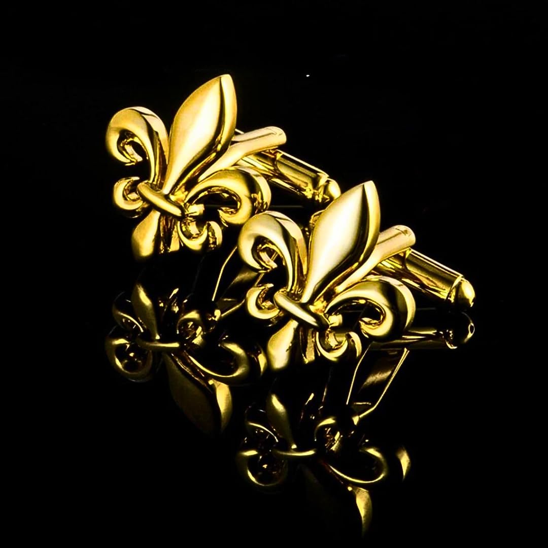 Bouton de Manchette Fleur de Lys Doré | Boutons de Manchette Classique et Elégant | Cadeau Chemise de Mariage pour Homme | Accessoires Hommes Design | Manches Mousquetaire Française Luxe Lys Doré