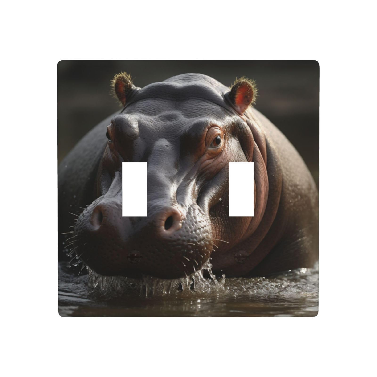 Aceprints Hippo 2 Gang Double Toggle Wall Plates, Unbreakable Decorative Duplex Light Switch Plate Covers Electrical Switchplate Cover Faceplate For Bathroom Kitchen Decor