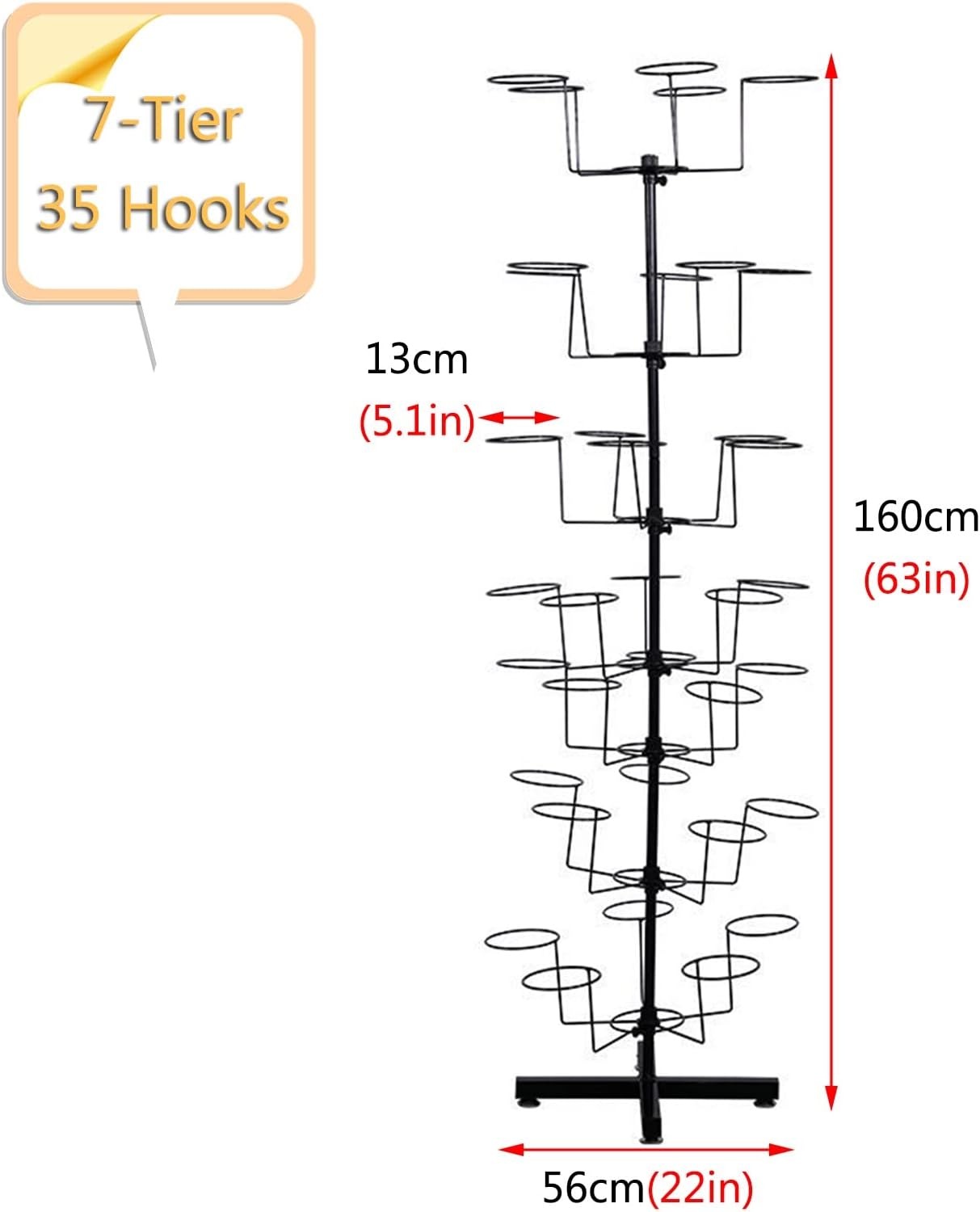 Hat Rack 6 Tier Hat Headwear Rack Floor Standing Organizer Display Stand for Home/Office/Cloakroom Black Iron Frame
