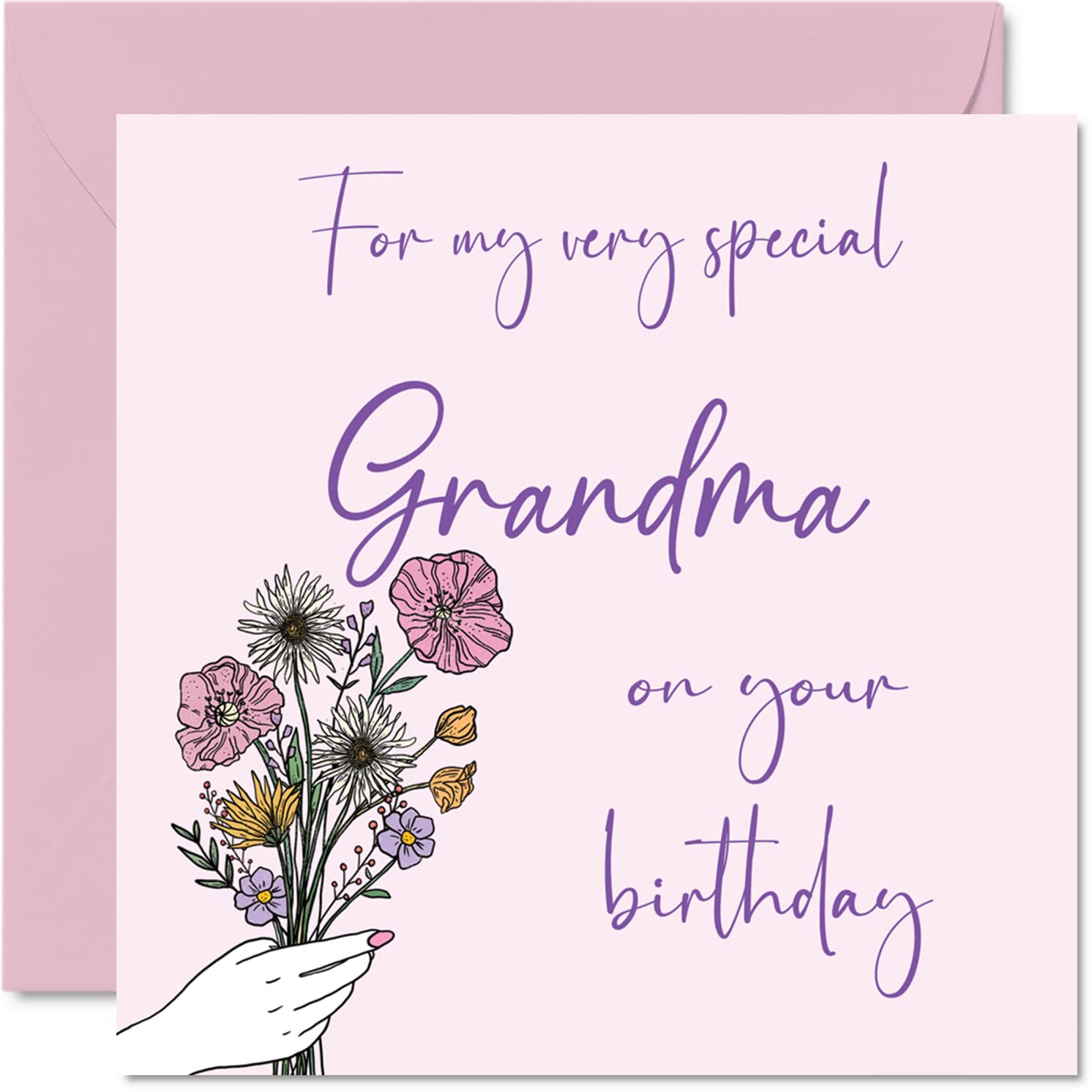 Cute Birthday Cards for Grandma - Birthday Flowers - Card for Grandma from Grandson Granddaughter, Special Gifts, 145mm Mother's Day Greeting Cards