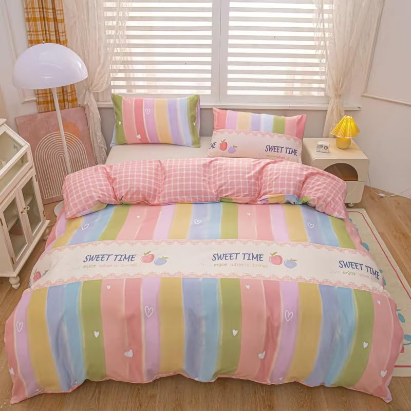Housse de couette 140x200 réversible motif cœur d'amour pour chambre d'enfant