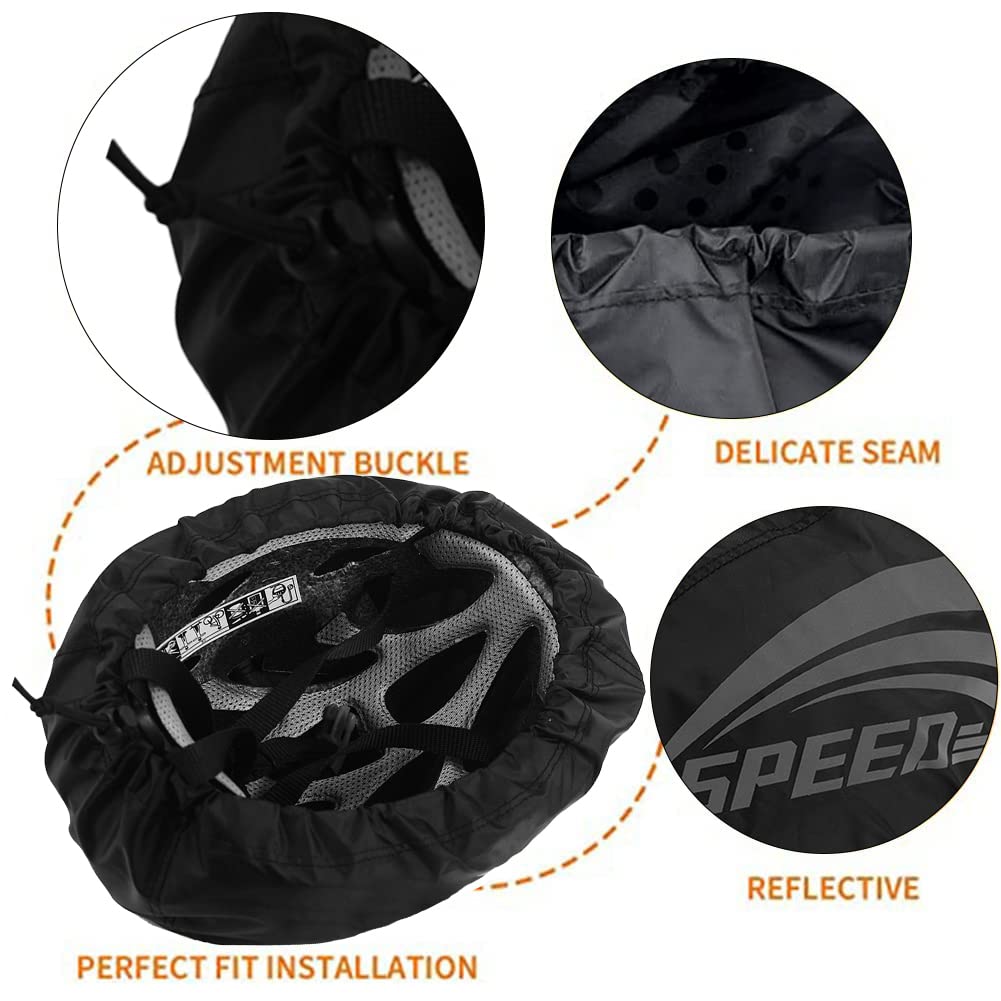 Copri Casco Bici Impermeabile,parapioggia per Casco,Copricasco Ciclismo Impermeabile,Copri per Casco Bici Impermeabile,Riflettente Copertura Casco da Bicicletta,Con strisce riflettenti,nero