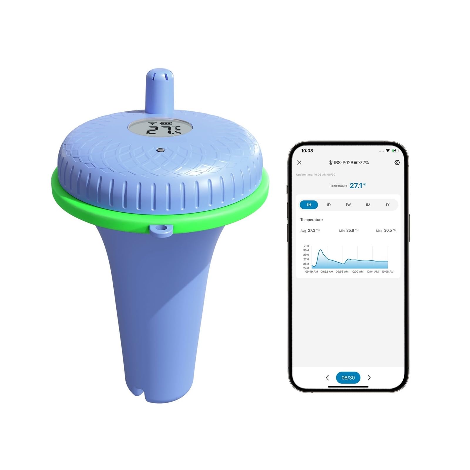 Termometro Galleggiante for Piscina, termometro Digitale Impermeabile Bluetooth for Piscine, acquari, Spa, laghetti(Upgrade Version)