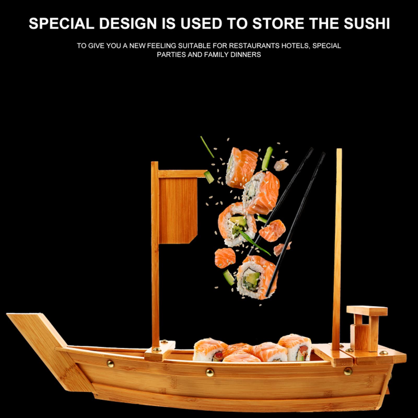 Drewniana taca do serwowania łodzi sushi duży rozmiar taca do sushi talerz do serwowania łodzi do restauracji lub gastronomii, 40 cm