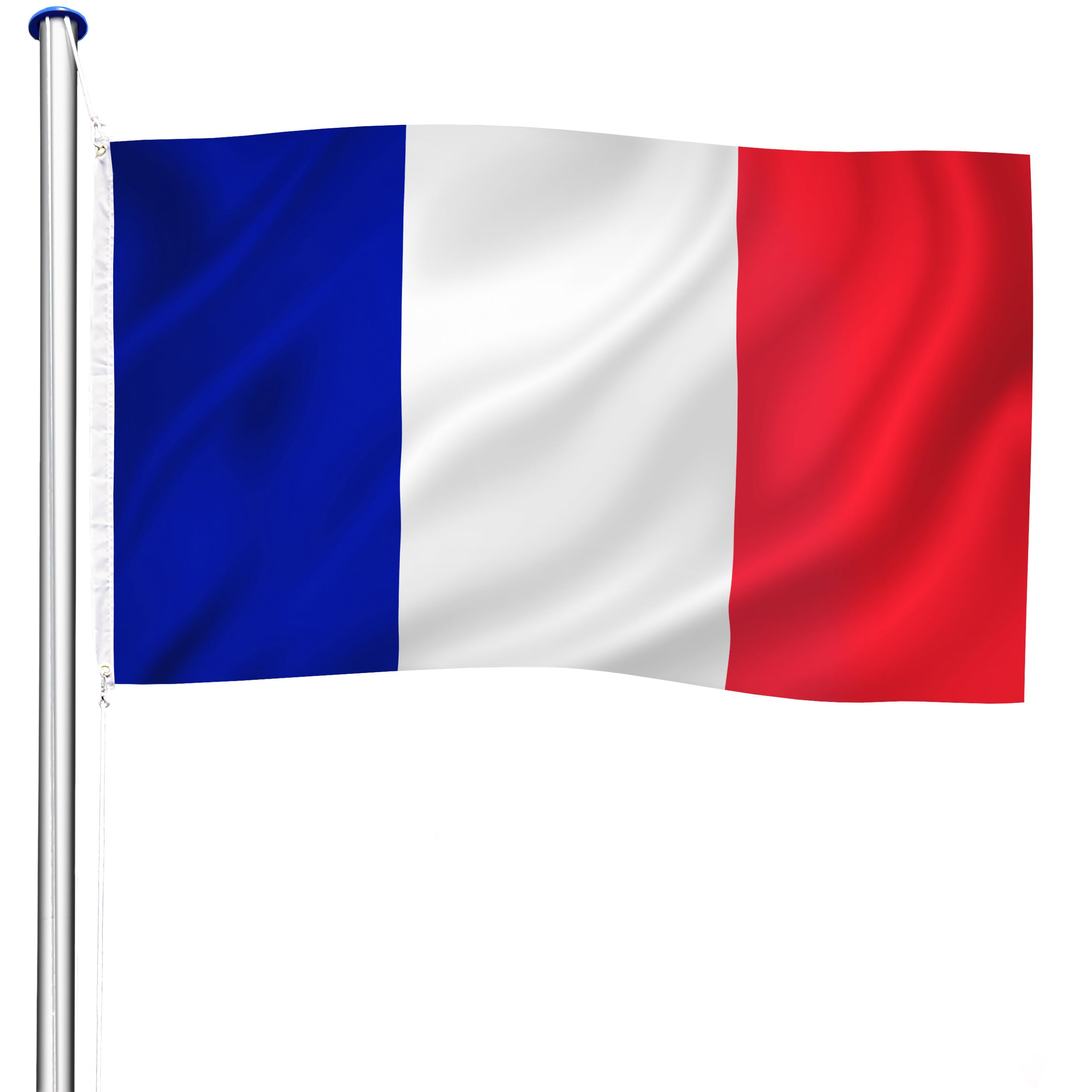 tectake® Mat de Drapeau Téléscopique en Aluminium Hauteur Réglable max. 625 cm avec Drapeau, Douille au Sol et Corde pour Évènements sportifs Football Rugby - 16 Pays au choix - Drapeau francais