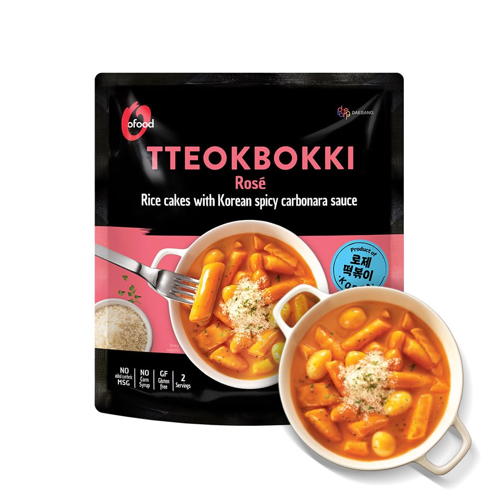 O’Food Chung Jung One Tteokbokki, Korean Rice Cakes with Red Chili, No MSG, No Corn Syrup, Gluten Free, Korean Street Food Tteokbokki, Ready in 3mins (Rose (Spicy Carbonara))