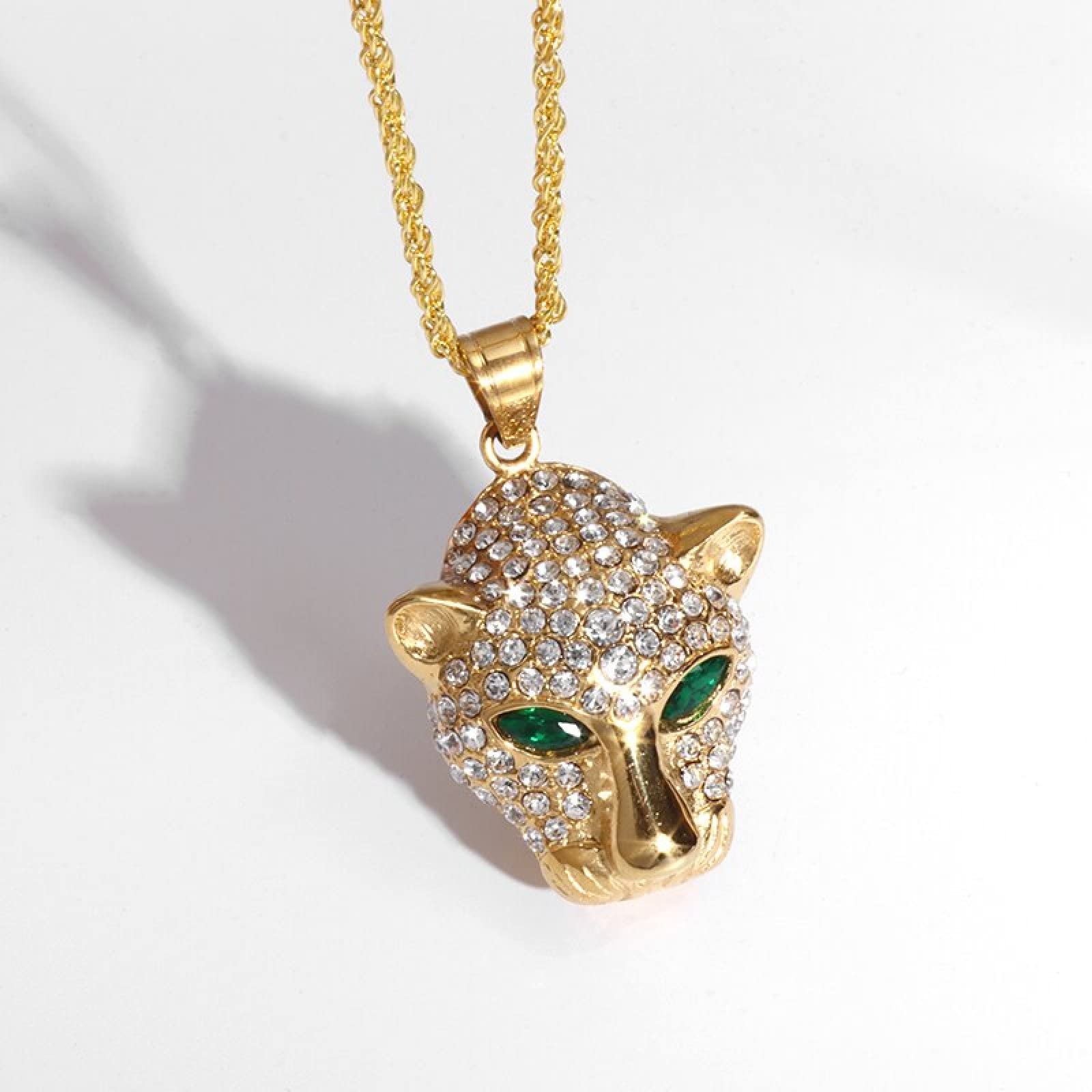 ＊Handmade Animal　ネックレス Amazon.com: Ice Crystal Zirconia Green Eyes Leopard Head Pendant