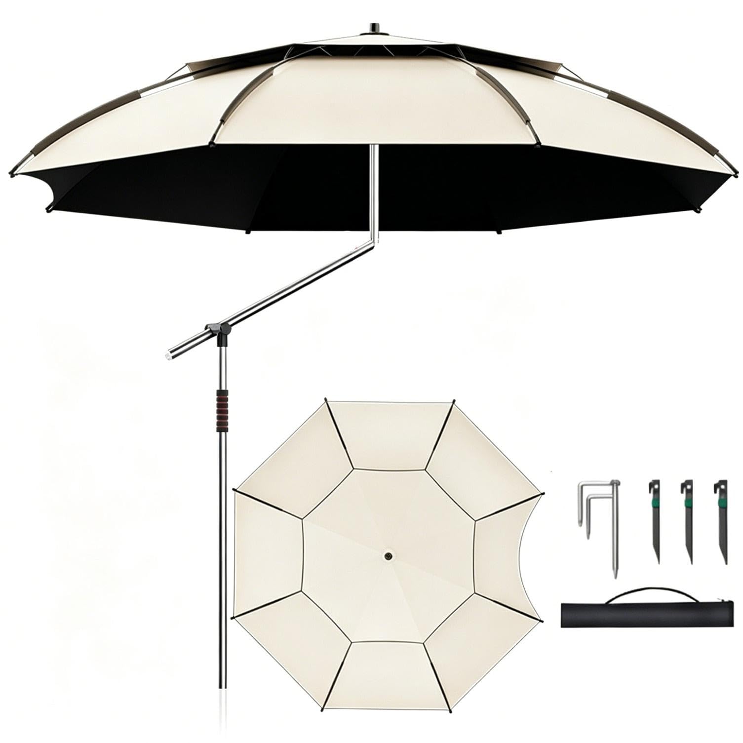 Sombrilla grande para pesca, resistente al viento, protección UV 50+, diseño inclinado para viajes, camping, senderismo