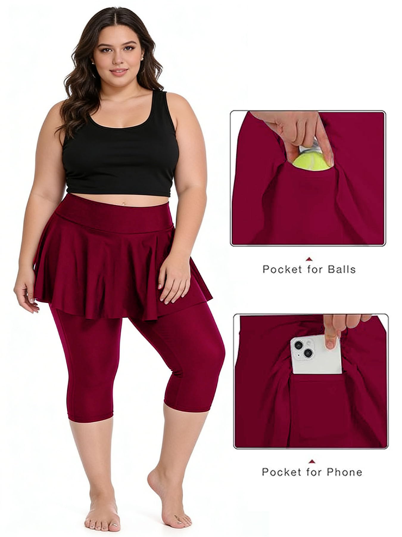 Übergröße Damen Sportrock mit 3/4 Leggings – Tennisrock Yoga Golf Fitness Rock Trainingsrock mit integrierter Capri Leggings