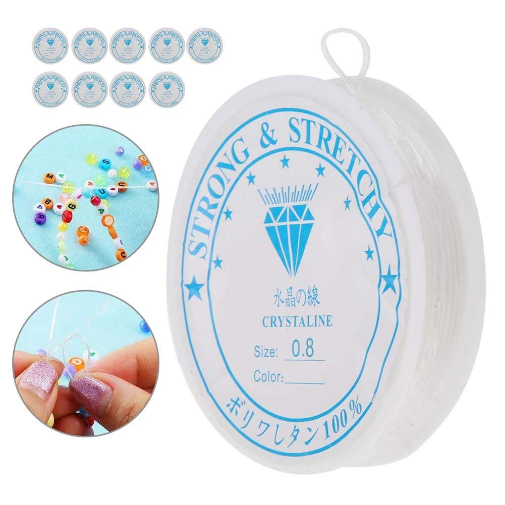 Salmue 10 Rolls Elastic String, 0.8mm/8m Strong Crystal Stretchy Elastic Line Transparent Beading String Thread for Jewelry Making Beading Bracelet Wire (0.8mm/8m)